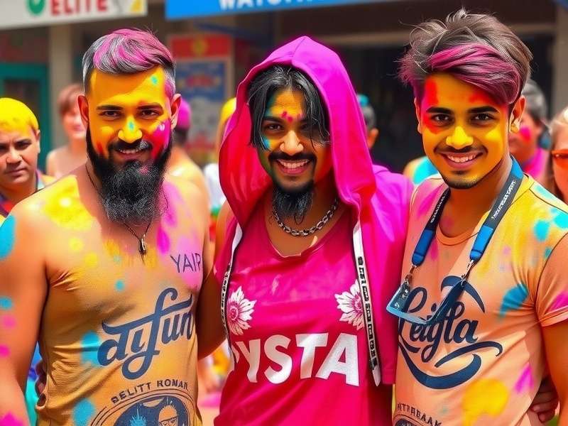 Bombay Slam Elite Holi event with characters covered in colored powder